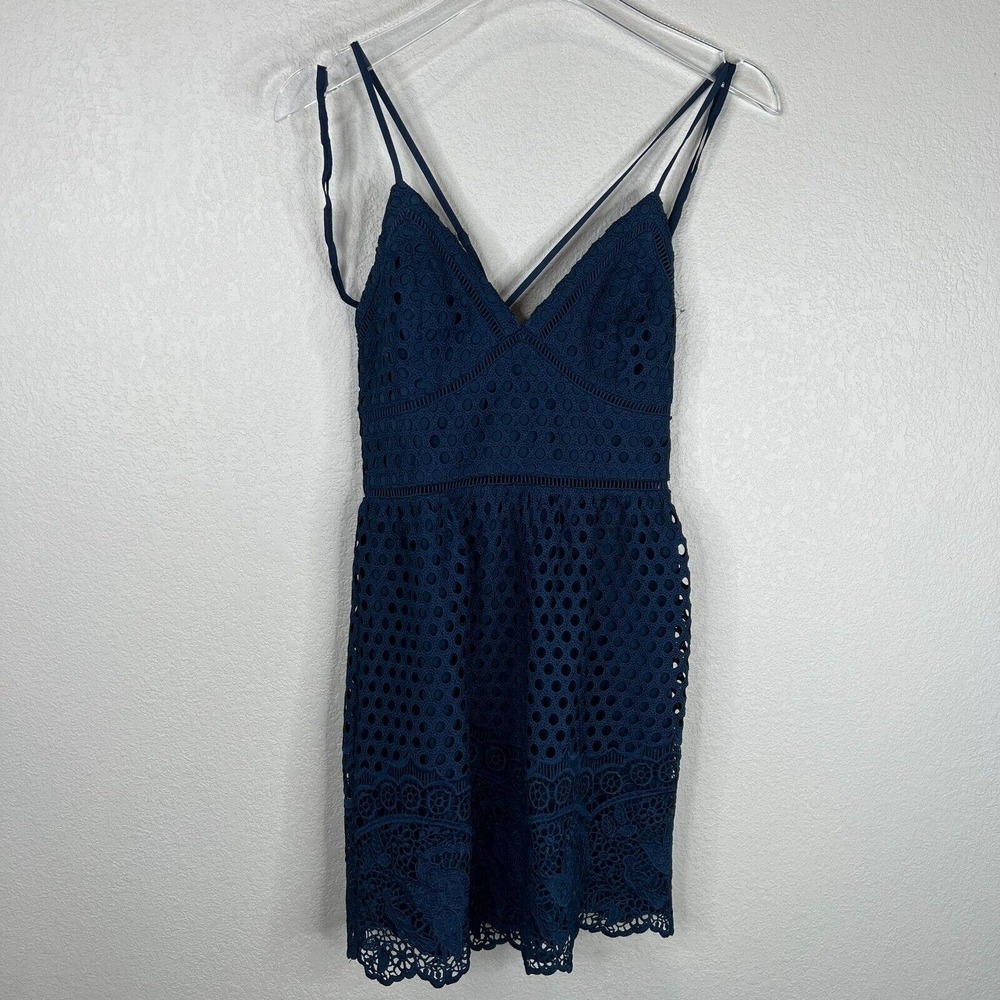 Abercrombie & Fitch Mini Dress Size Small S Navy Lace Crochet Crisscross Strap